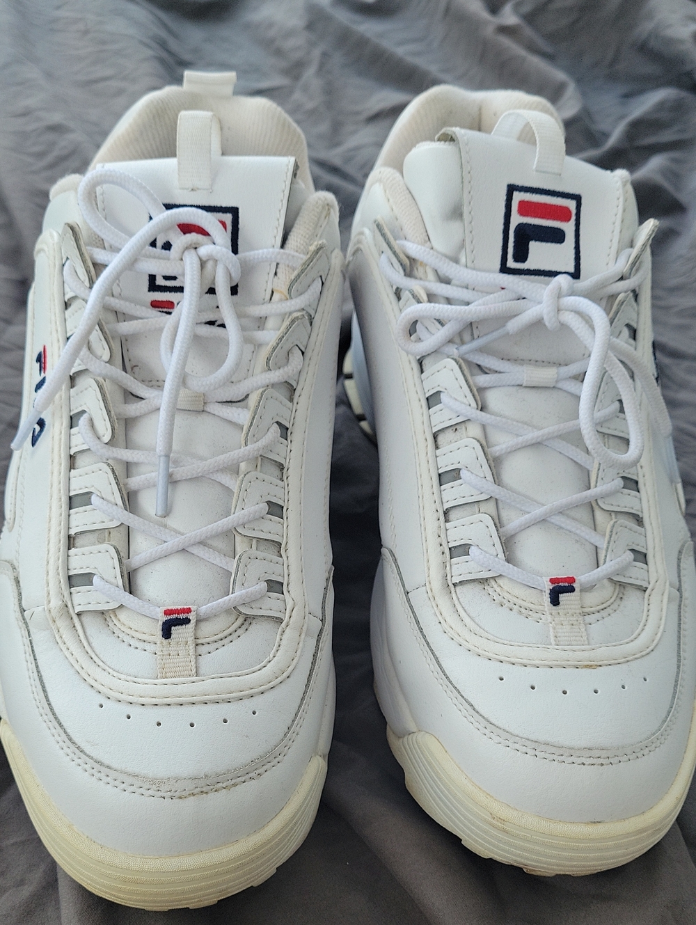 Fila White Leather Men's Retro Athletic Sneakers with Red & Navy Logos